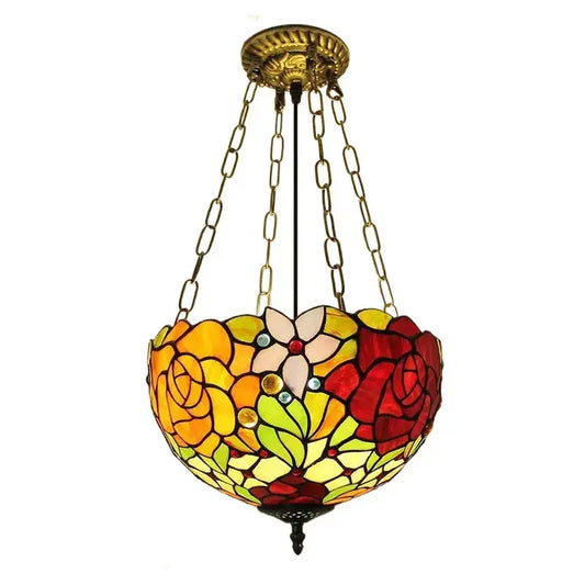 12inch Stained Glass Bicolor Rose Tiffany Chandelier Vintage Pendant Light Classical Tiffany Lamp