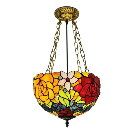 12inch Stained Glass Bicolor Rose Anti-chandelier Tiffany Style Hanging Light Classical Tiffany Lamp