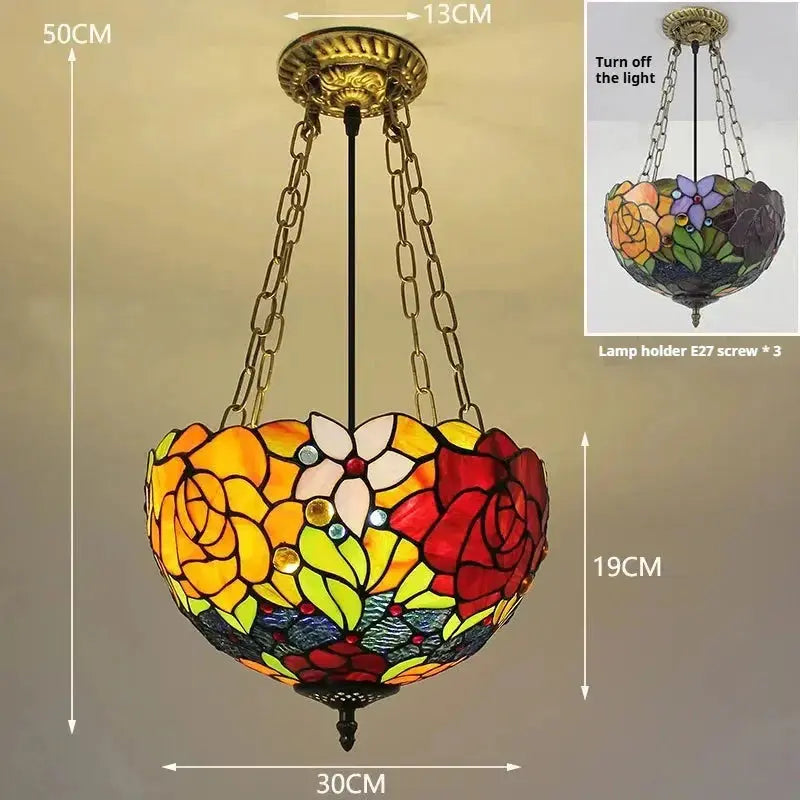 12inch Stained Glass Bicolor Rose Anti-chandelier Tiffany Style Hanging Light Classical Tiffany Lamp