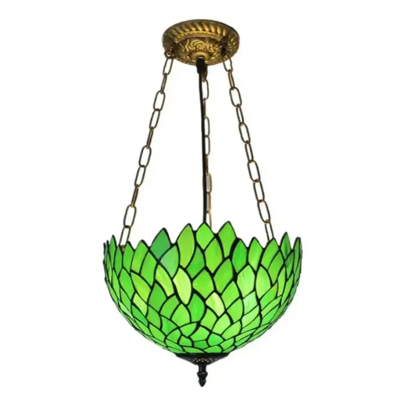 12inch Tiffany Style Hanging Light Stained Glass Green Leaves Anti-chandelier Classical Tiffany Lamp