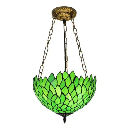 12inch Tiffany Style Hanging Light Stained Glass Green Leaves Anti-chandelier Classical Tiffany Lamp