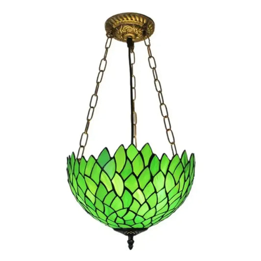 12inch Tiffany Style Hanging Light Stained Glass Green Leaves Anti-chandelier Classical Tiffany Lamp