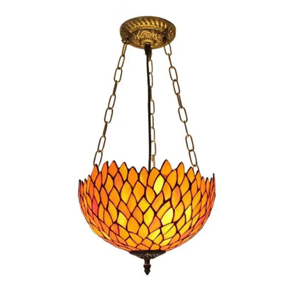 12inch Stained Glass Anti-chandelier Leaves Orange Tiffany Style Hanging Light Classical Tiffany Lamp