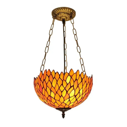 12inch Stained Glass Anti-chandelier Leaves Orange Tiffany Style Hanging Light Classical Tiffany Lamp