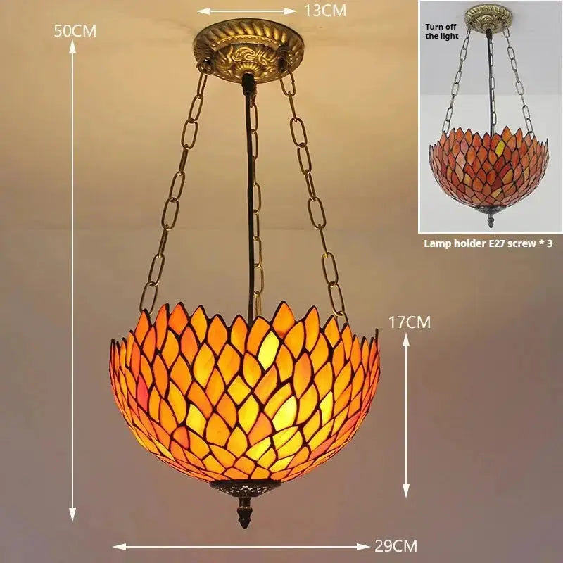 12inch Stained Glass Anti-chandelier Leaves Orange Tiffany Style Hanging Light Classical Tiffany Lamp