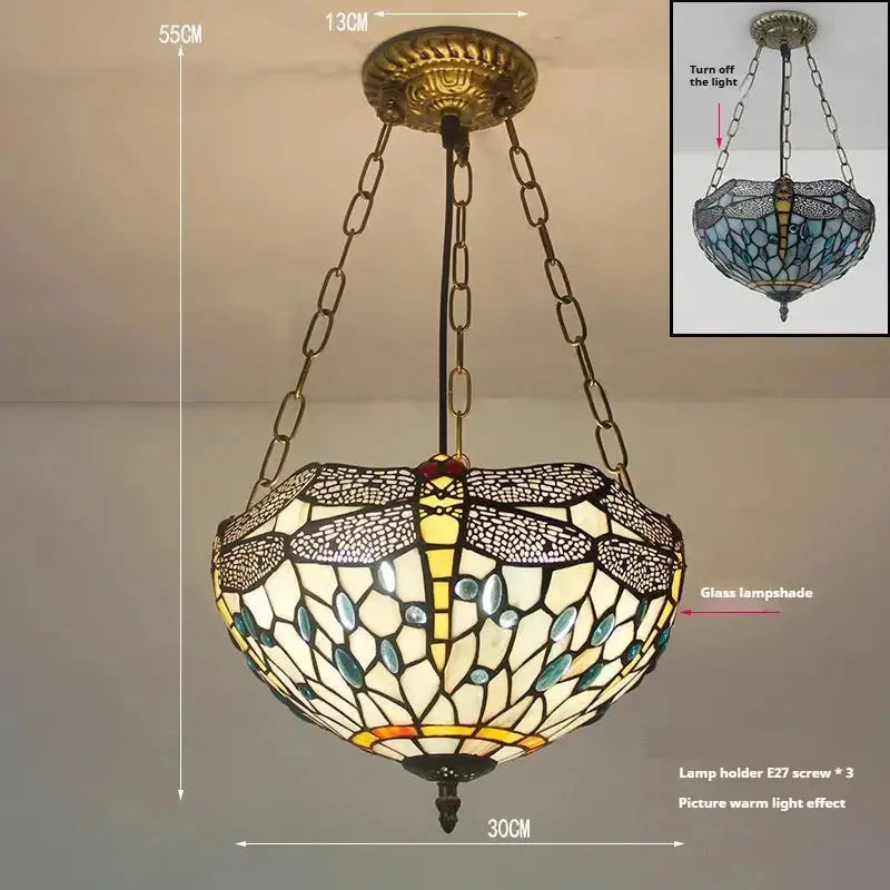 12inch Stained Glass Dragonfly Tiffany Style Hanging Light Classical Tiffany Lamp