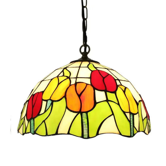 12inch 30cm Stained Glass Tulip Floral Lampshade Tiffany Style Pendant Light Classical Tiffany Lamp