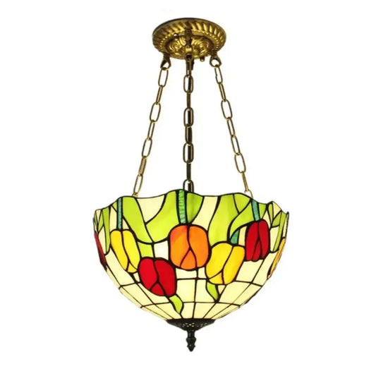 12inch Stained Glass Tulips Floral Tiffany Style Hanging Light Anti-chandelier Classical Tiffany Lamp