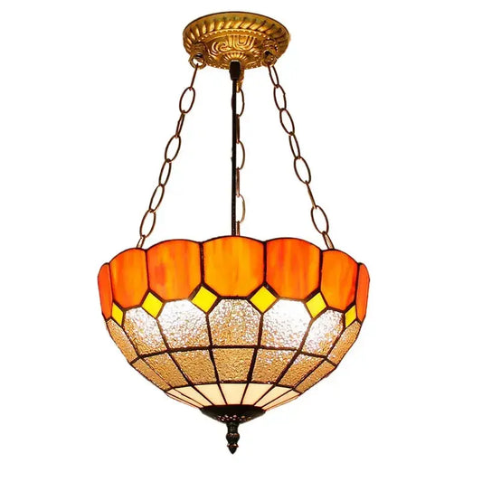 12inch Tiffany Chandelier Lights Stained Glass Orange Anti-chandelier Pendant Light Classical Tiffany Lamp