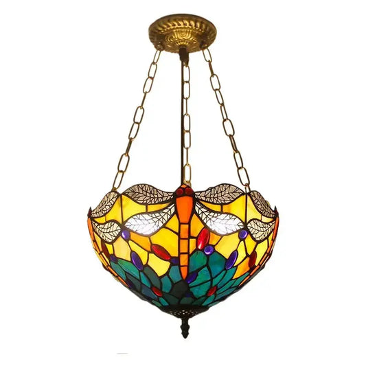 12inch Stained Glass Leaf Dragonfly Anti-chandelier Tiffany Style Hanging Light Classical Tiffany Lamp