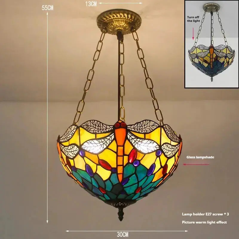 12inch Stained Glass Leaf Dragonfly Anti-chandelier Tiffany Style Hanging Light Classical Tiffany Lamp