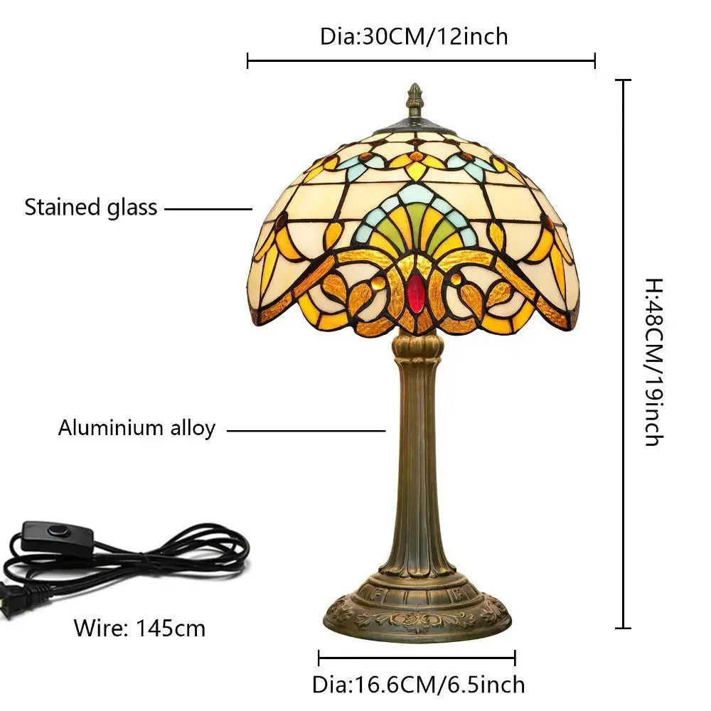 12inch Retro Stained Glass Baroque Lampshade Bedroom Bedside Desk Light Vintage Tiffany Table Lamp Classical Tiffany Lamp