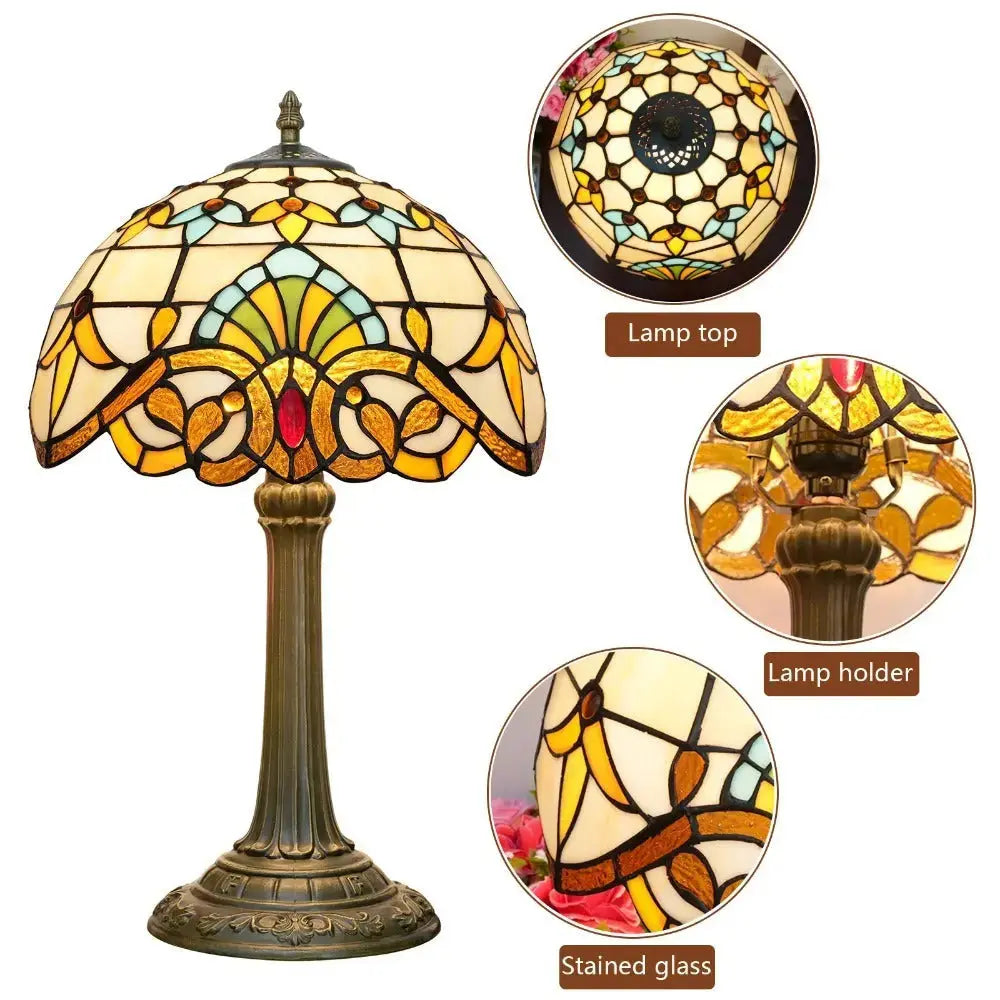 12inch Retro Stained Glass Baroque Lampshade Bedroom Bedside Desk Light Vintage Tiffany Table Lamp Classical Tiffany Lamp