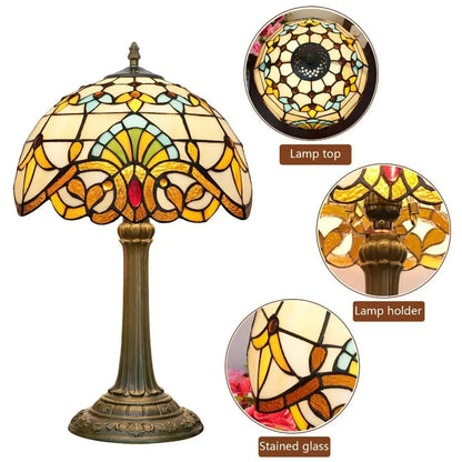 12inch Retro Stained Glass Baroque Lampshade Bedroom Bedside Desk Light Vintage Tiffany Table Lamp Classical Tiffany Lamp
