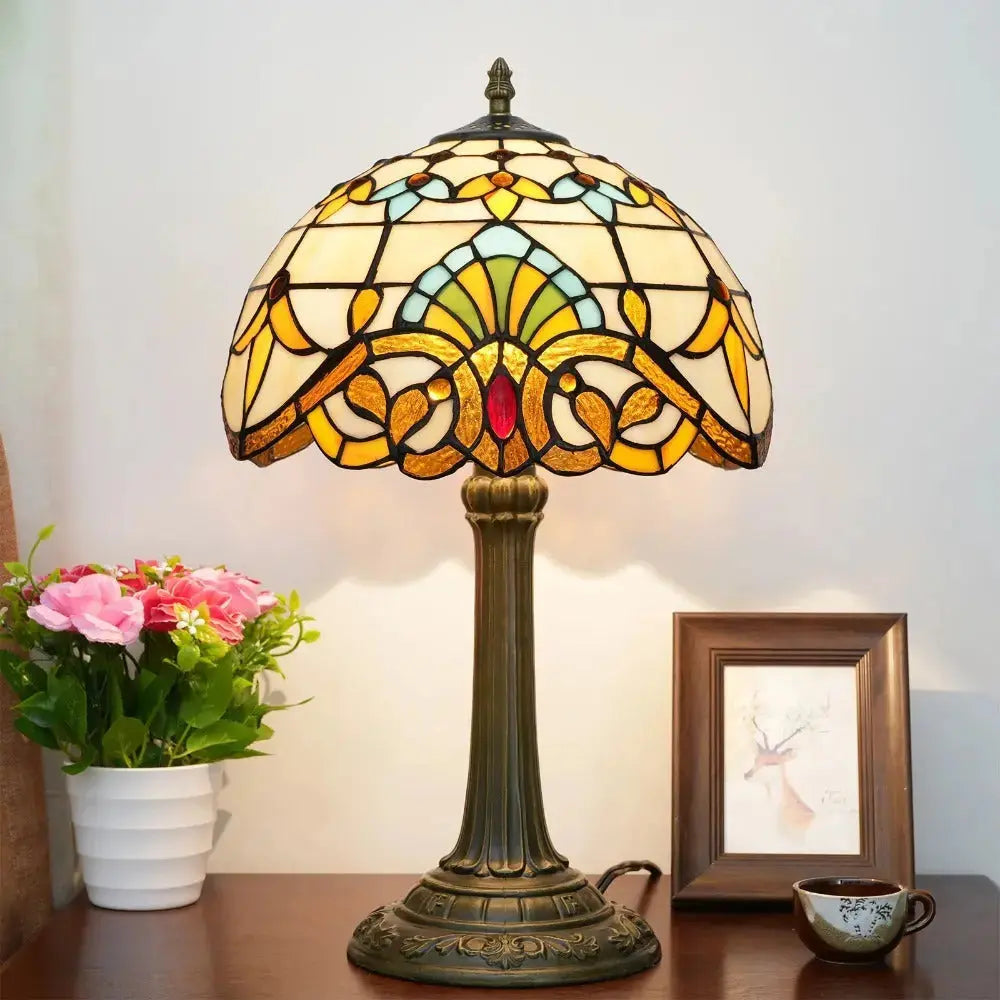 12inch Retro Stained Glass Baroque Lampshade Bedroom Bedside Desk Light Vintage Tiffany Table Lamp Classical Tiffany Lamp