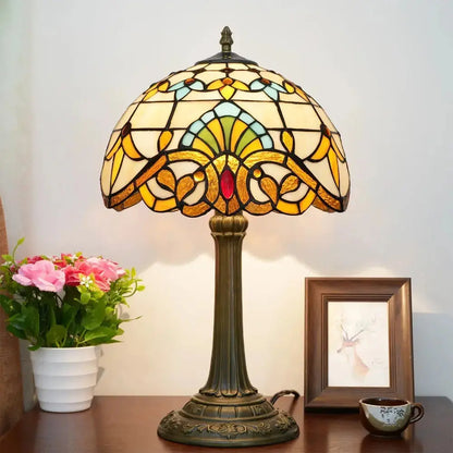 12inch Retro Stained Glass Baroque Lampshade Bedroom Bedside Desk Light Vintage Tiffany Table Lamp Classical Tiffany Lamp