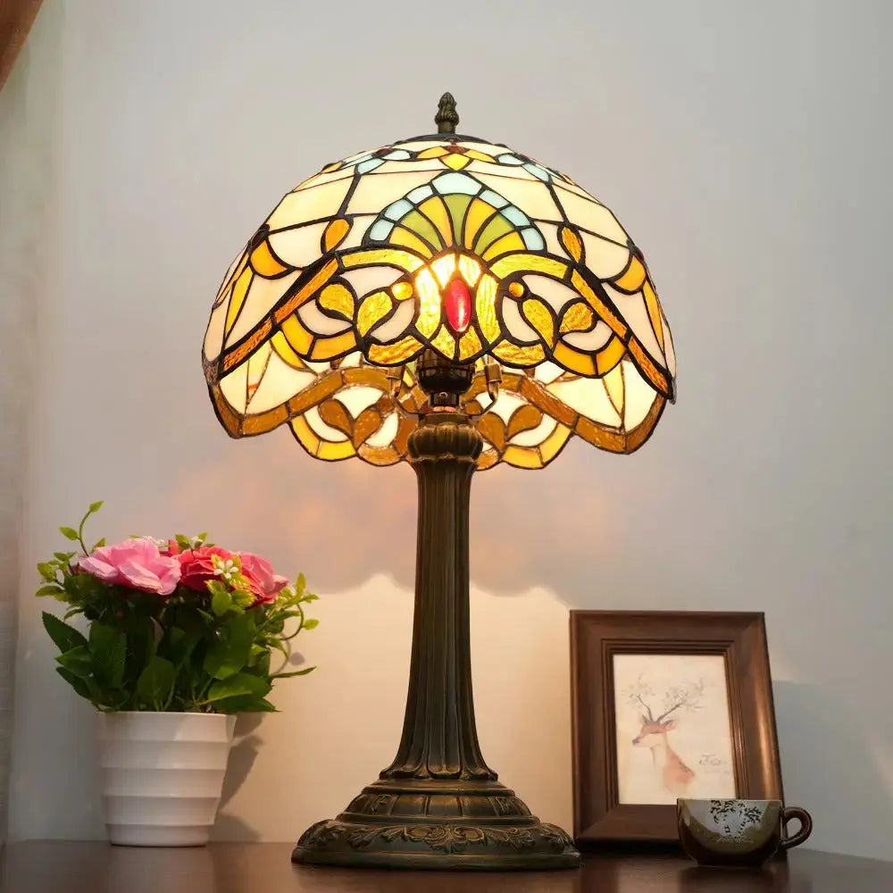 12inch Retro Stained Glass Baroque Lampshade Bedroom Bedside Desk Light Vintage Tiffany Table Lamp Classical Tiffany Lamp