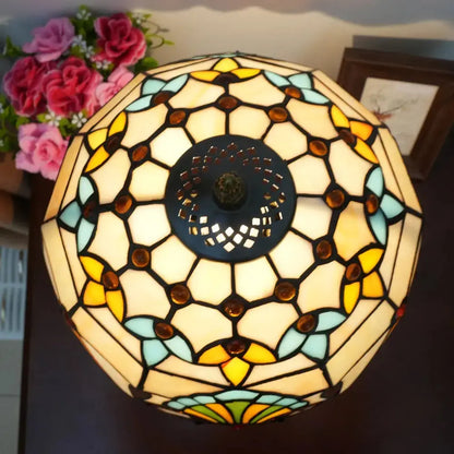 12inch Retro Stained Glass Baroque Lampshade Bedroom Bedside Desk Light Vintage Tiffany Table Lamp Classical Tiffany Lamp