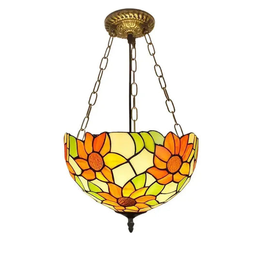 12inch Retro Stained Glass Pastoral Sunflower Anti-chandelier Tiffany Pendant Light Classical Tiffany Lamp
