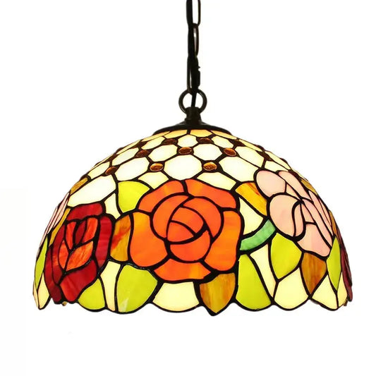12inch Stained Glass Bead Rose Lampshade Tiffany Hanging Lamp Pendant Light Classical Tiffany Lamp