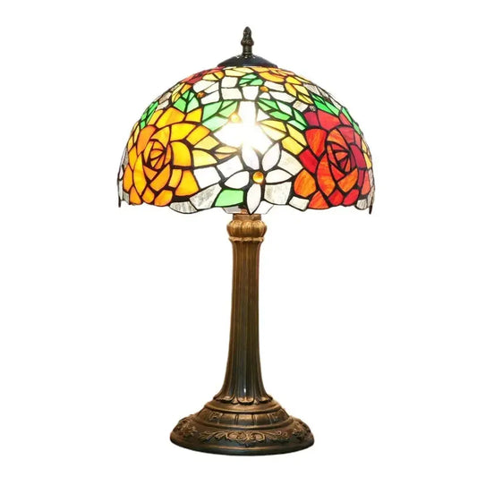 12inch Stained Glass Gorgeous Rose Lampshade Vintage Tiffany Table Lamp Classical Tiffany Lamp