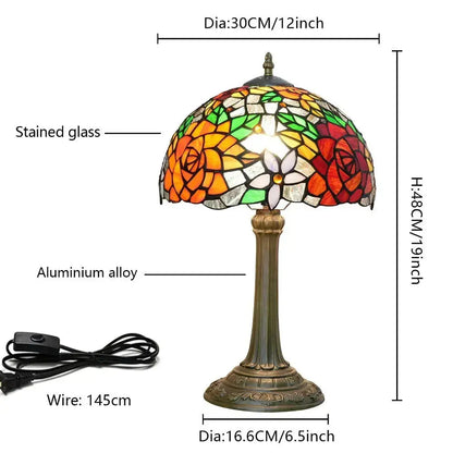 12inch Stained Glass Gorgeous Rose Lampshade Vintage Tiffany Table Lamp Classical Tiffany Lamp