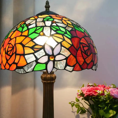 12inch Stained Glass Gorgeous Rose Lampshade Vintage Tiffany Table Lamp Classical Tiffany Lamp