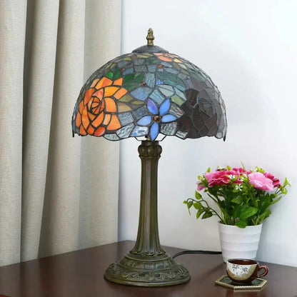 12inch Stained Glass Gorgeous Rose Lampshade Vintage Tiffany Table Lamp Classical Tiffany Lamp
