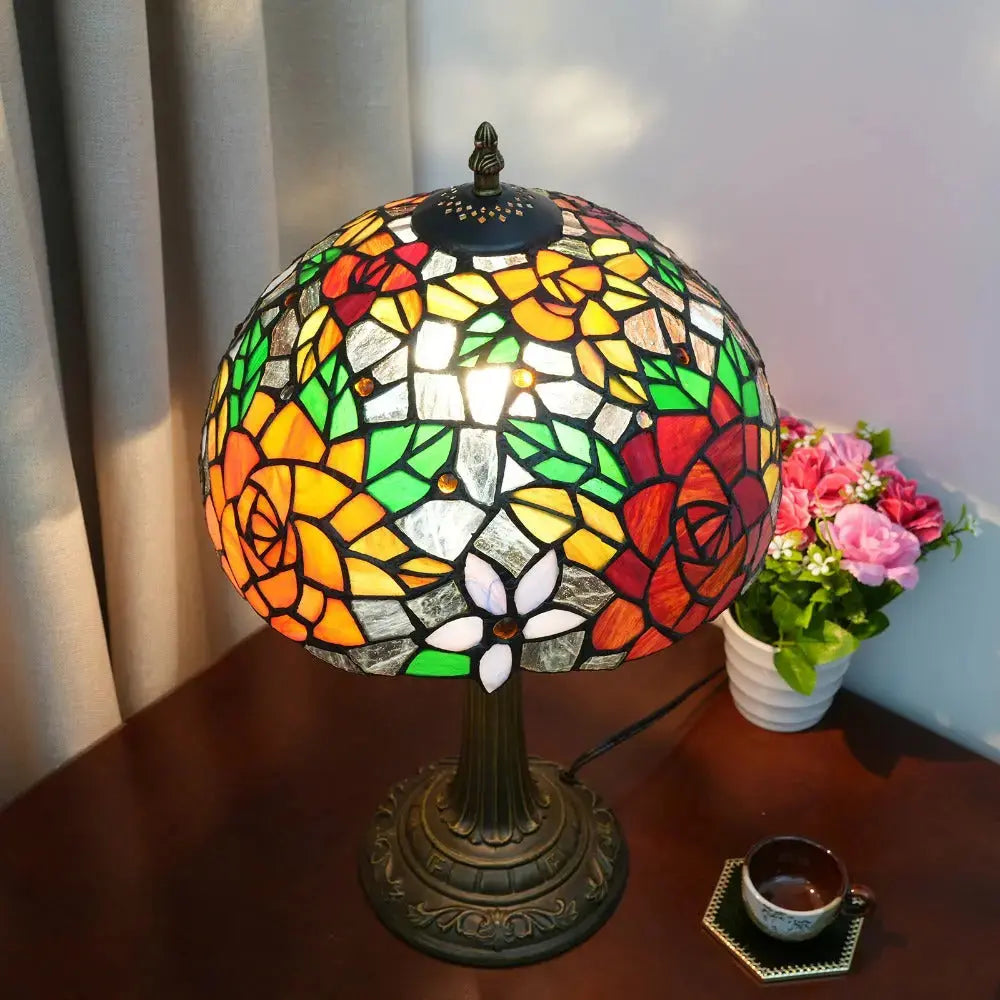 12inch Stained Glass Gorgeous Rose Lampshade Vintage Tiffany Table Lamp Classical Tiffany Lamp
