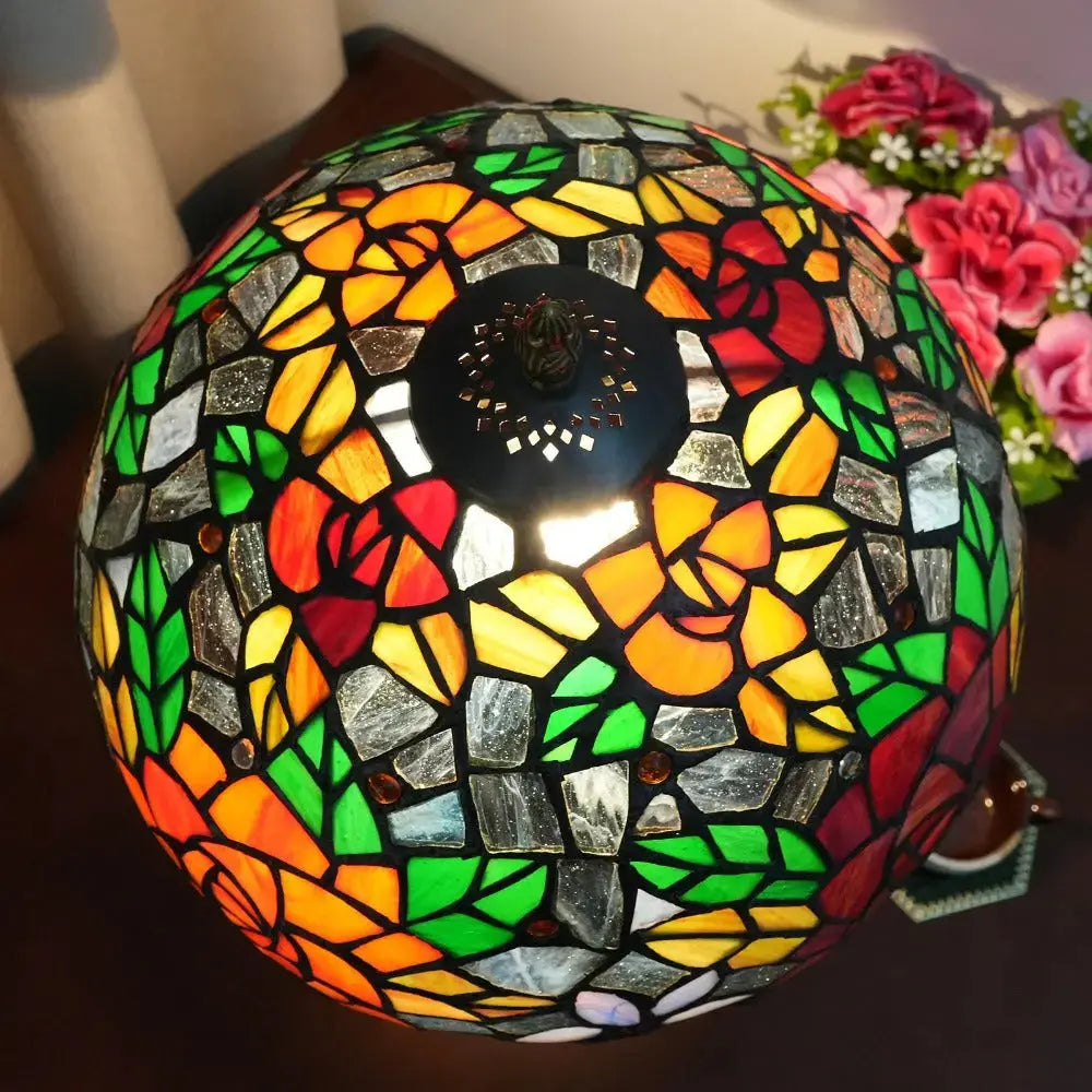 12inch Stained Glass Gorgeous Rose Lampshade Vintage Tiffany Table Lamp Classical Tiffany Lamp