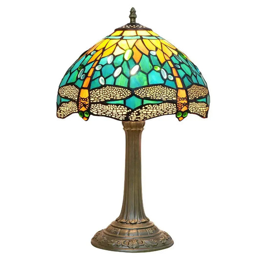 12inch Tiffany Lamp Dragonfly Antique Stained Glass Green Lampshade Desk Table Light Classical Tiffany Lamp