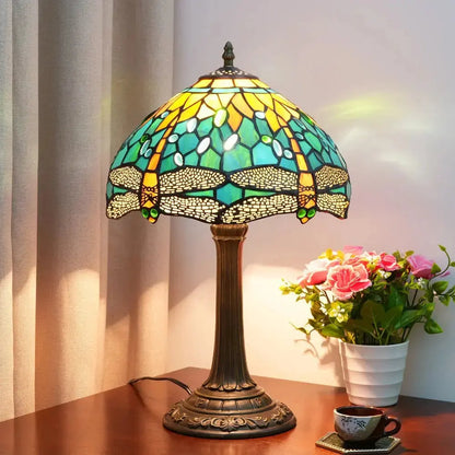 12inch Tiffany Lamp Dragonfly Antique Stained Glass Green Lampshade Desk Table Light Classical Tiffany Lamp