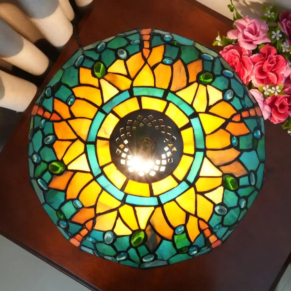 12inch Tiffany Lamp Dragonfly Antique Stained Glass Green Lampshade Desk Table Light Classical Tiffany Lamp