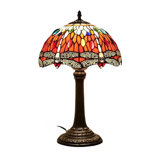 12inch Red Dragonfly Tiffany Lamp Stained Glass Lampshade Vintage Desk Light Classical Tiffany Lamp