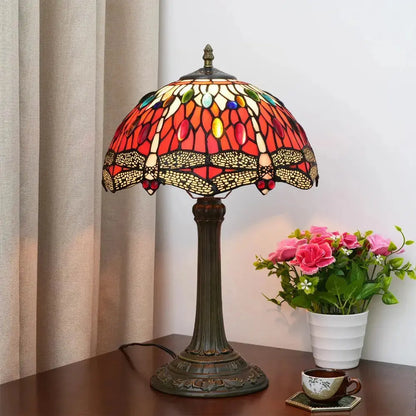 12inch Red Dragonfly Tiffany Lamp Stained Glass Lampshade Vintage Desk Light Classical Tiffany Lamp