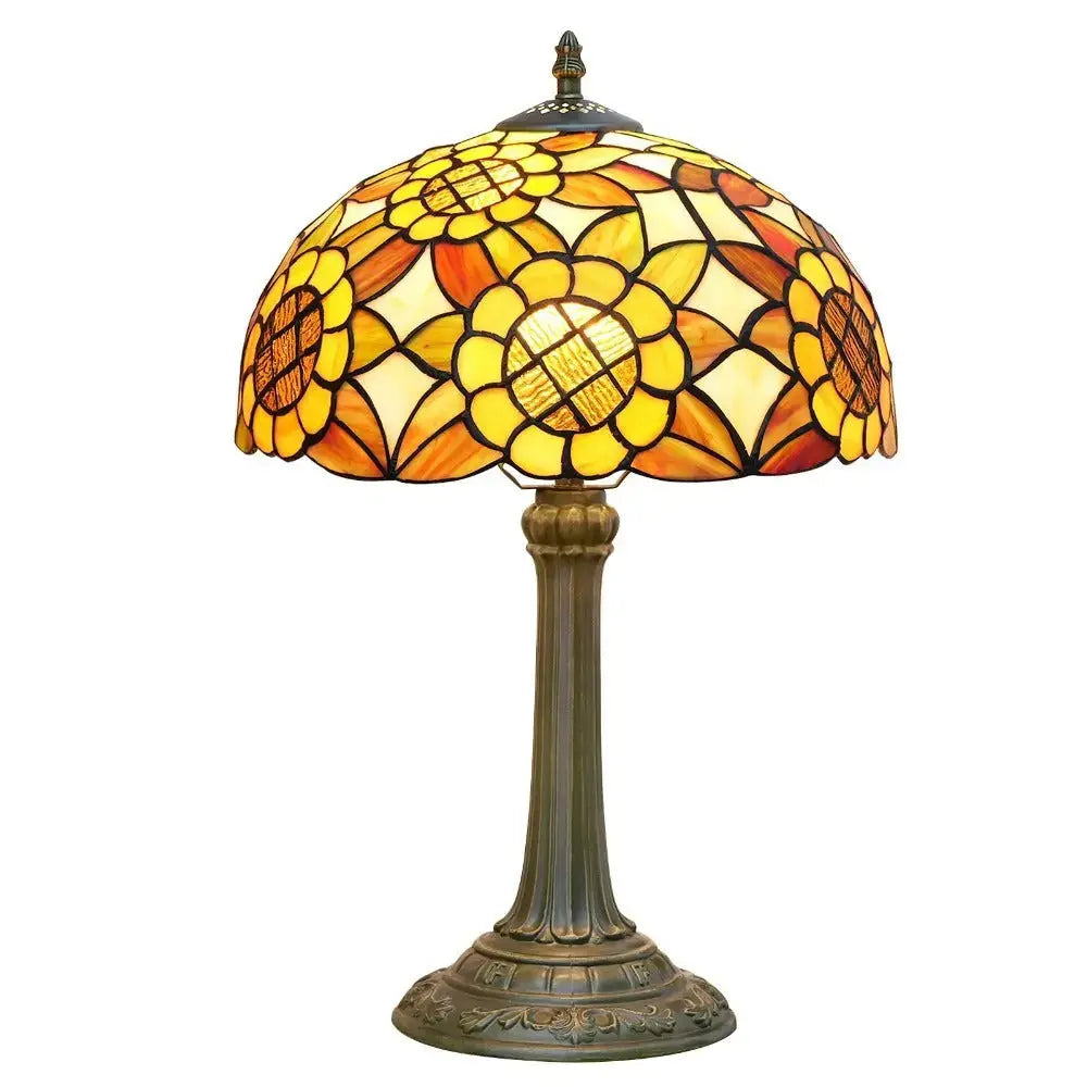 12inch Antique Tiffany Yellow Sunflower Stained Glass Table Lamp Classical Tiffany Lamp