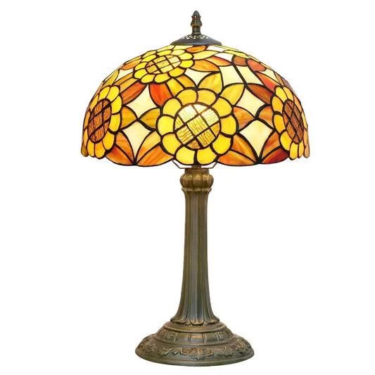 12inch Antique Tiffany Yellow Sunflower Stained Glass Table Lamp Classical Tiffany Lamp