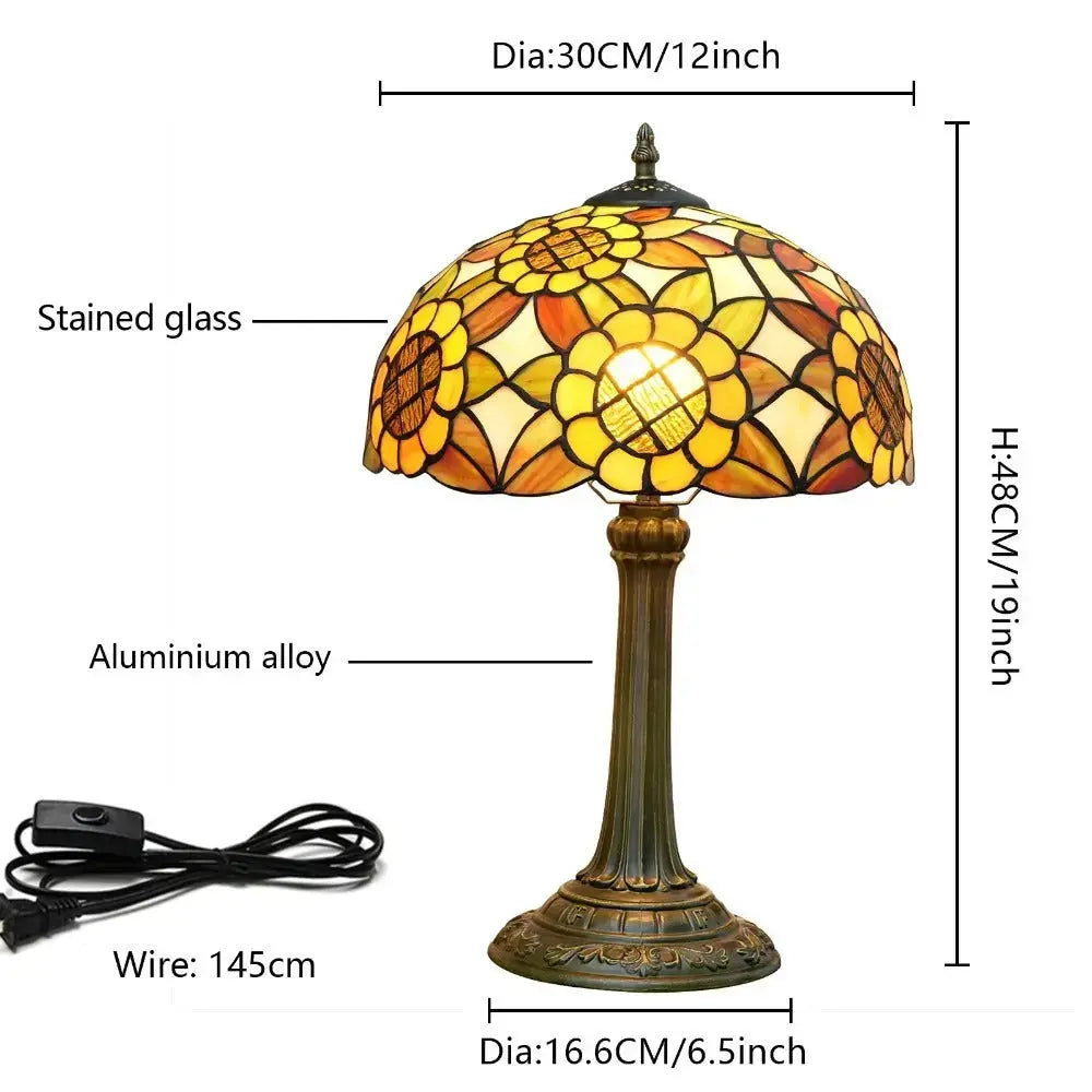 12inch Antique Tiffany Yellow Sunflower Stained Glass Table Lamp Classical Tiffany Lamp