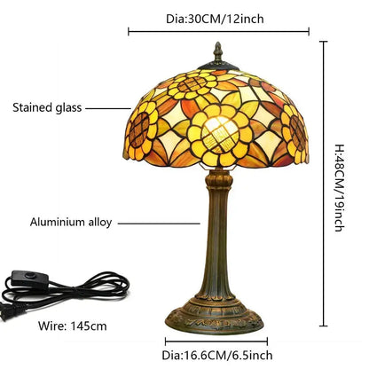 12inch Antique Tiffany Yellow Sunflower Stained Glass Table Lamp Classical Tiffany Lamp
