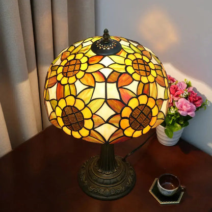 12inch Antique Tiffany Yellow Sunflower Stained Glass Table Lamp Classical Tiffany Lamp