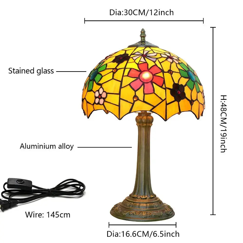 12inch Tiffany Bedside Lights Stained Glass Cherry Blossoms Lampshade Vintage Table Lamp Classical Tiffany Lamp