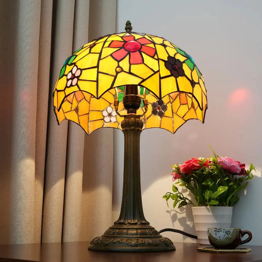 12inch Tiffany Bedside Lights Stained Glass Cherry Blossoms Lampshade Vintage Table Lamp Classical Tiffany Lamp