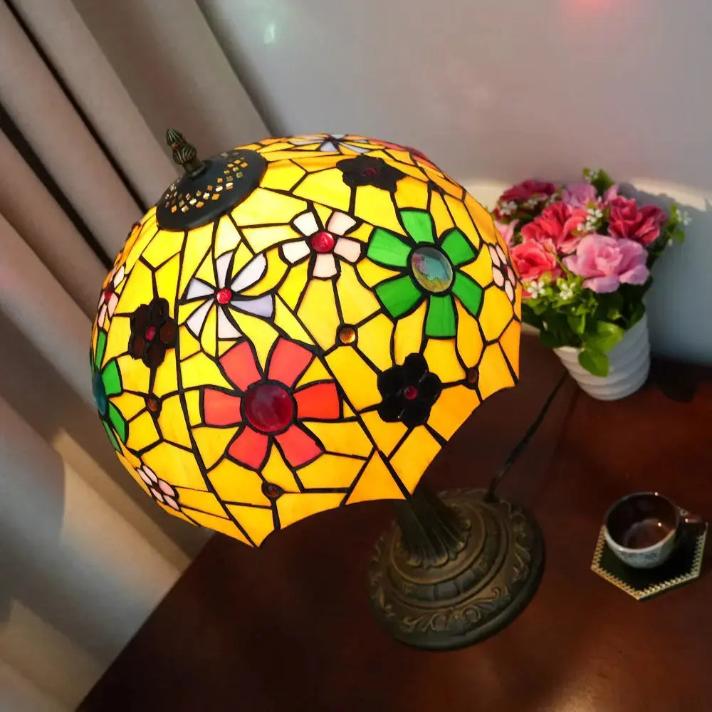 12inch Tiffany Bedside Lights Stained Glass Cherry Blossoms Lampshade Vintage Table Lamp Classical Tiffany Lamp