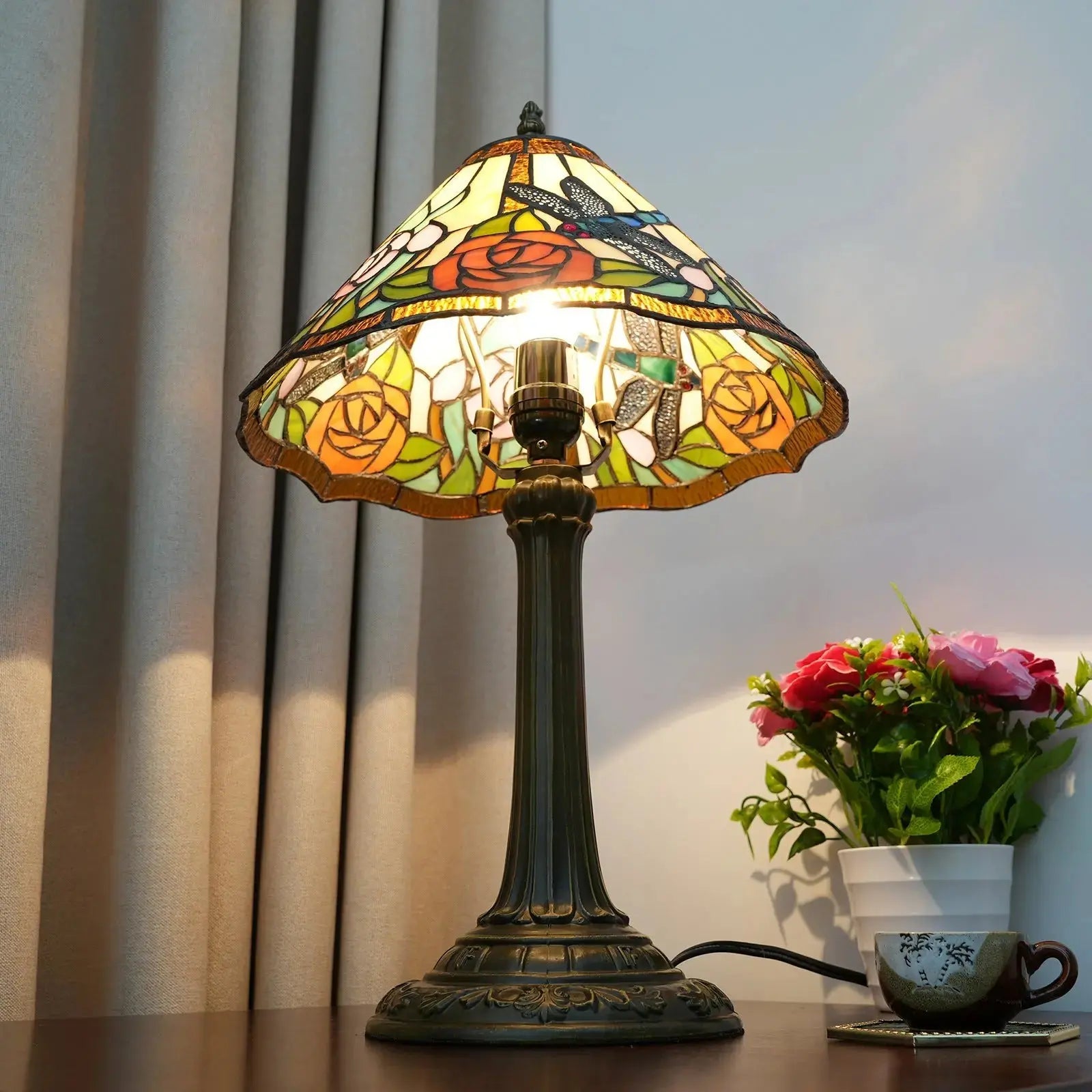 12inch Stained Glass Reading Lamp Dragonfly Lampshade Vintage Tiffany Desk Light Classical Tiffany Lamp