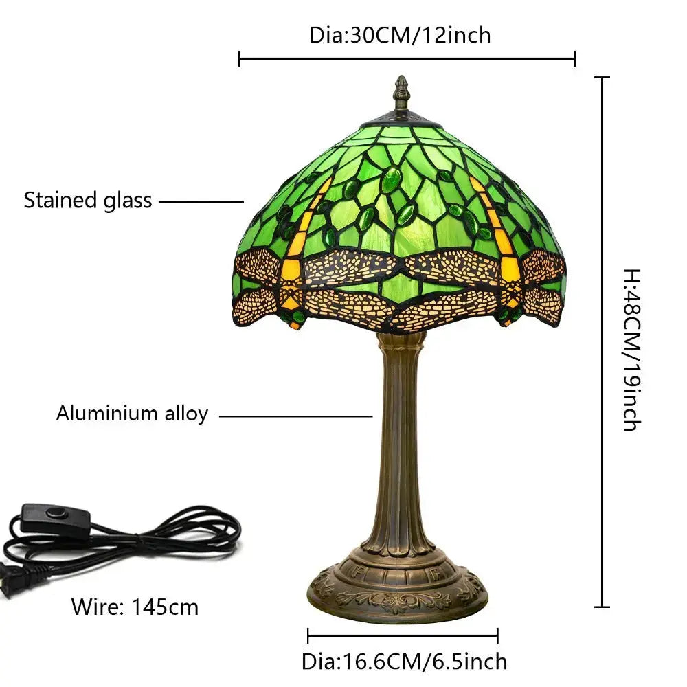 12inch Tiffany Green Dragonfly Desk Light Stained Glass Table Lamp Classical Tiffany Lamp