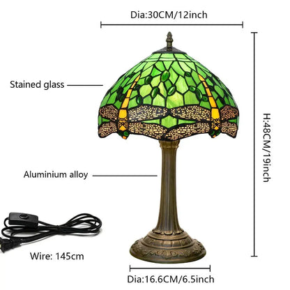 12inch Tiffany Green Dragonfly Desk Light Stained Glass Table Lamp Classical Tiffany Lamp
