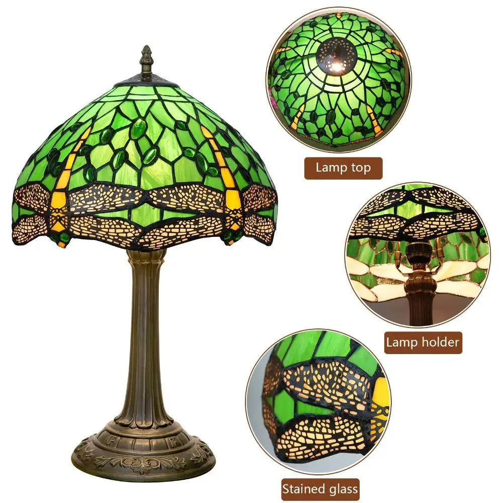 12inch Tiffany Green Dragonfly Desk Light Stained Glass Table Lamp Classical Tiffany Lamp