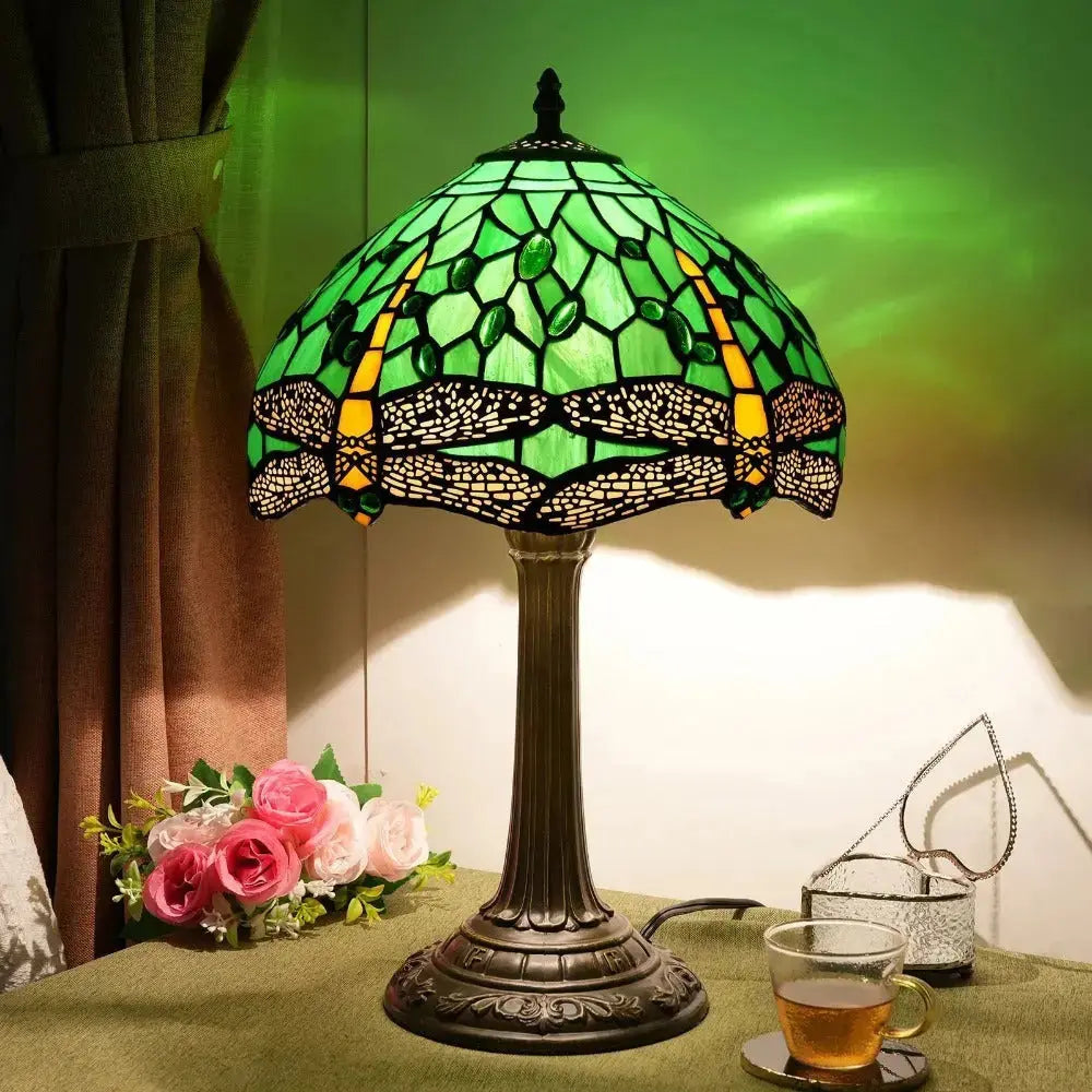 12inch Tiffany Green Dragonfly Desk Light Stained Glass Table Lamp Classical Tiffany Lamp