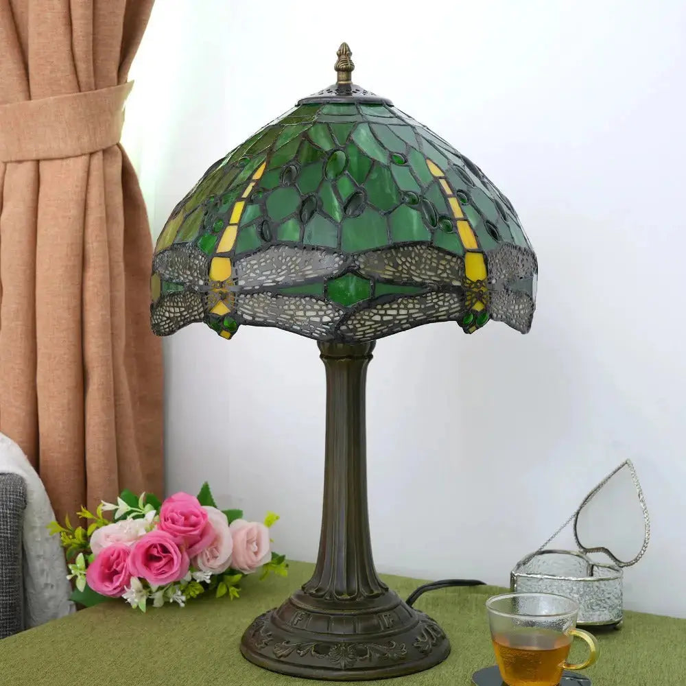 12inch Tiffany Green Dragonfly Desk Light Stained Glass Table Lamp Classical Tiffany Lamp