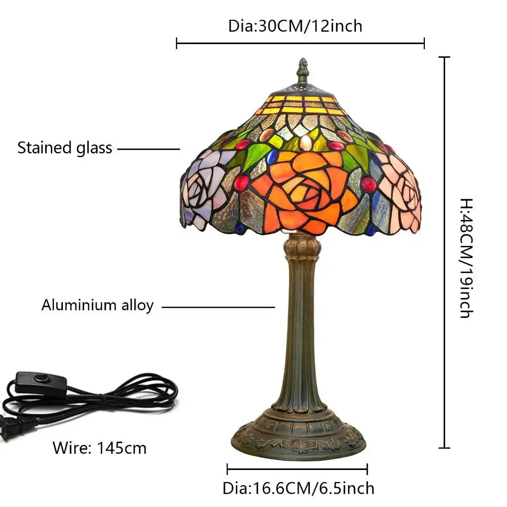 12inch Tiffany Bedside Lamps Stained Glass Rose Antique Desk Light Classical Tiffany Lamp